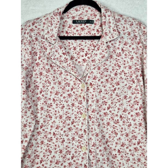 Lauren Ralph Lauren Cotton Pajama Set Womens XL White Red Floral Sleepwear PJ - Picture 3 of 13